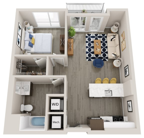 Emerald A5 1 Bed 1 Bath 667 Square Feet Floor Plan