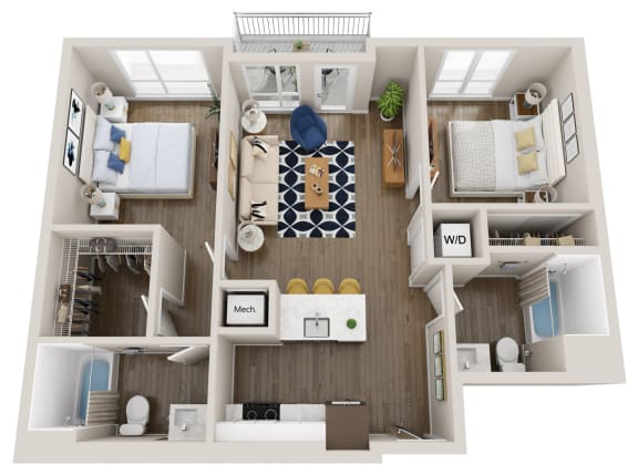 Emerald B1 2 Bed 2 Bath 881 square feet