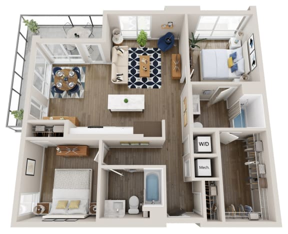 Emerald B4 2 bed 2 bath 1002 square feet floor plan