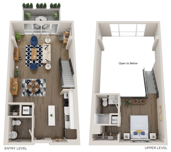 Emerald L2 1 Bed 1.5 Bath 779 Square Feet Floor Plan