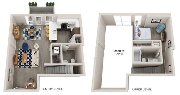 Emerald L3 1 bed 1.5 Bath 773 Square Foot Floor Plan