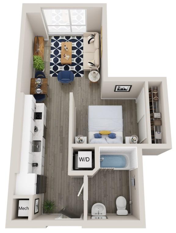 Emerald S2 studio 1 bath floor plan