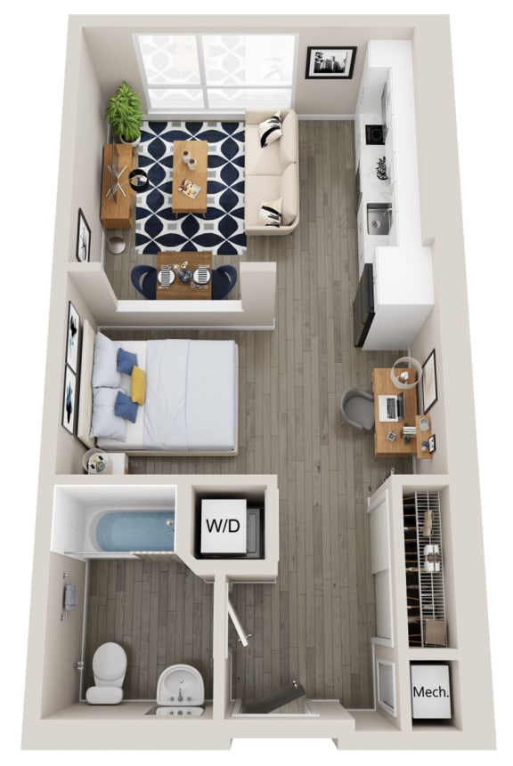 s3 studio and 1 bath floor plan