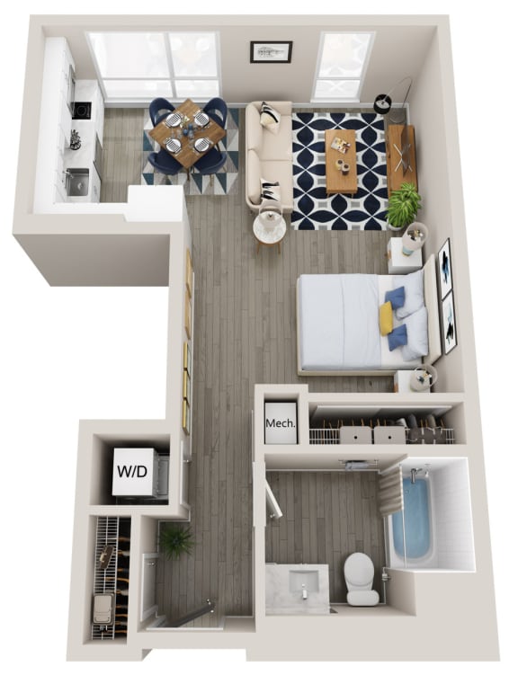 Emerald S6 Studio 1 bath floor plan