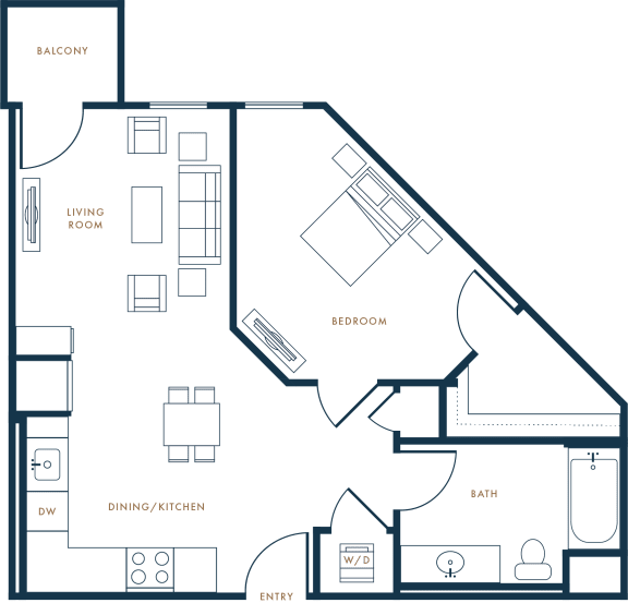 A3 - 1 bed 1 bath - 677 sqft