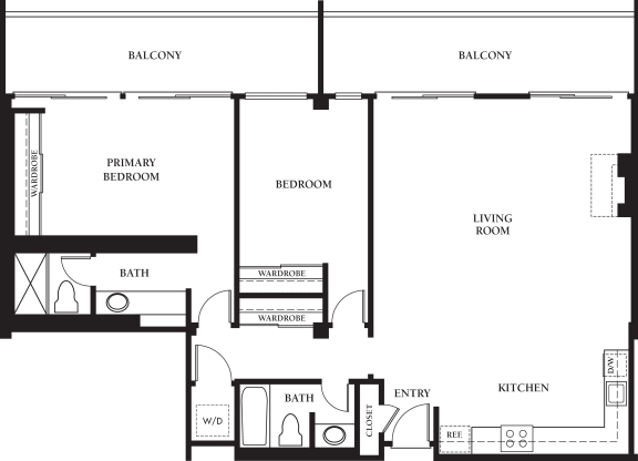 C  – 2 Bedroom 2 Bath Floor Plan Layout – 1419 Square Feet (Black and White)