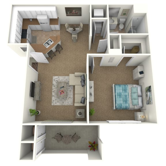 Claremont floor plan image - 1 bed 1 bath - 753 sqft