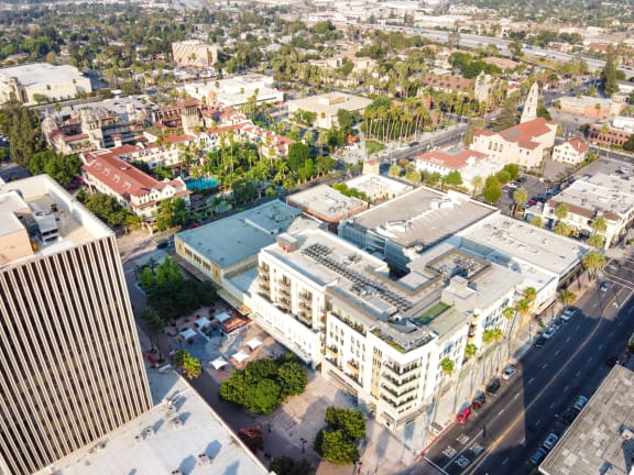 Aerial view of imperial lofts walking distance to Historic Mission Inn at Imperial Hardware Lofts, Riverside, California