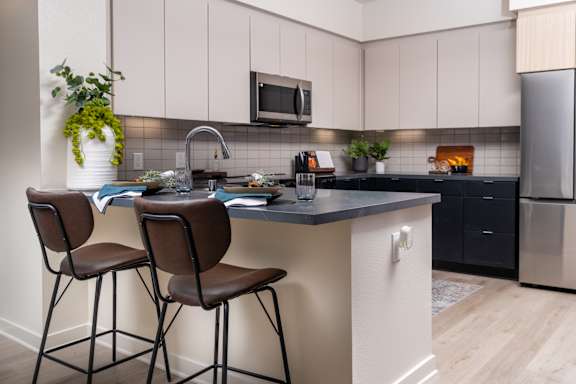 Fitted Kitchen With Island Dining at North Grove, Riverside, CA, 92501