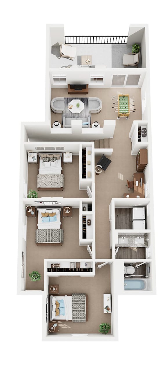 A floor plan of a house with a kitchen, living room, and two bedrooms.