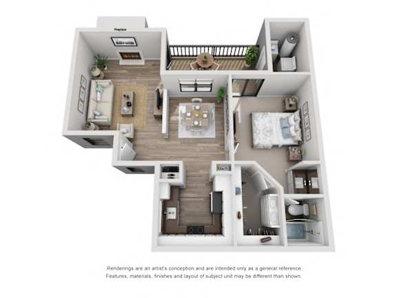 A - 1 Bedroom 1 Bath Floor Plan Layout - 800 Square Feet