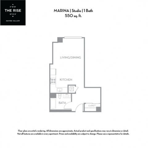 Floor Plan  Marina Floor Plan at The Rise, San Francisco, CA 94103