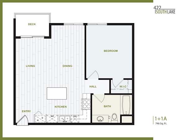 1 Bedroom Floor Plan at 422 South Lake, Los Angeles, 90057