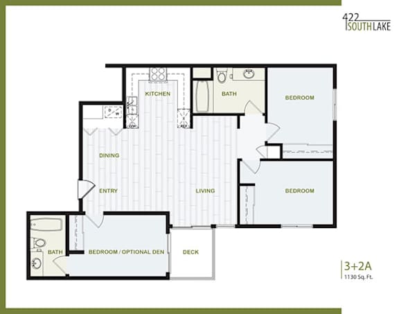 3 Bedroom Floor Plan at 422 South Lake, Los Angeles California