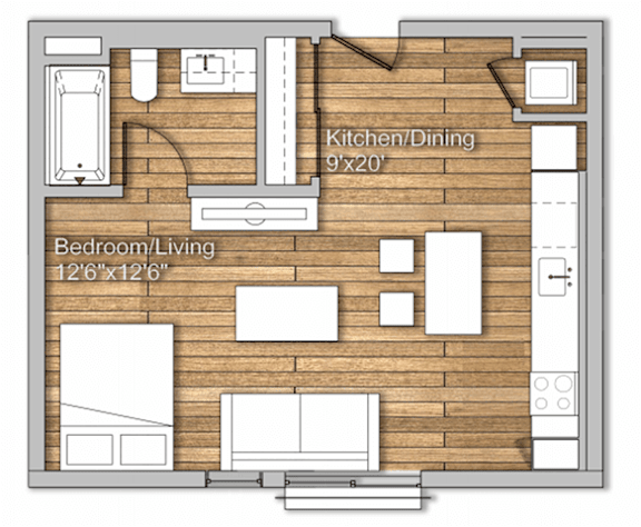 Floor Plan  Studio 1 bath at Wilshire Valencia Apartment, Los Angeles, California