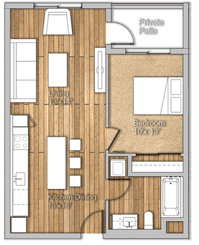 1 bed 1 bath D 1 bed 1 bath D at Wilshire Valencia Apartment, Los Angeles