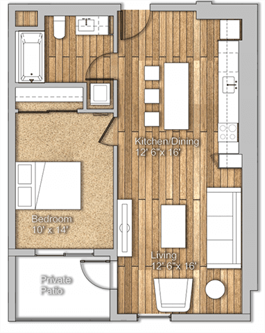 1 bed 1 bath A at Wilshire Valencia Apartment, Los Angeles, CA, 90017