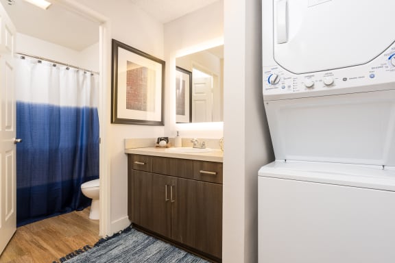 In unit wash/dryer at The Preston Miracle Mile Apartments, Los Angeles, CA, 90036