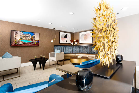 Carpeted Lounge at The Preston Miracle Mile Apartments, Los Angeles, 90036