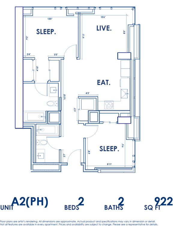 A blueprint of a house layout with labeled rooms such as sleep, live, and eat.