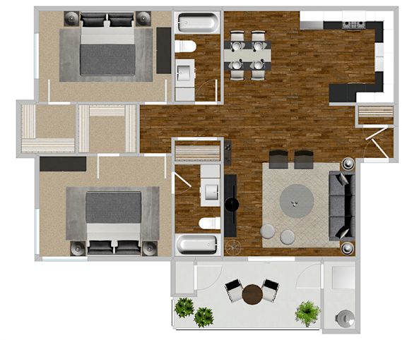 2 Bedroom Floor Plan at Solterra At Civic Center, California, 90650-8308