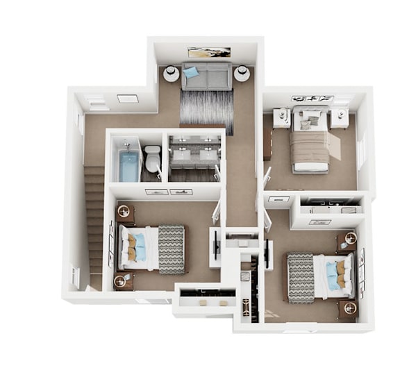 A floor plan of a house with a kitchen, living room, and two bedrooms.