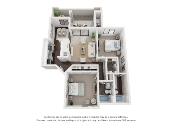 a stylized floor plan of a 1 bedroom floor plan at Vaseo Apartments, Arizona, 85022