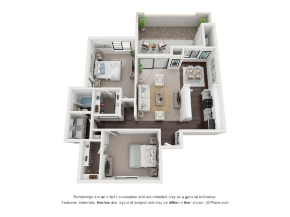 a stylized floor plan with a bedroom and living room at Vaseo Apartments, Phoenix Arizona