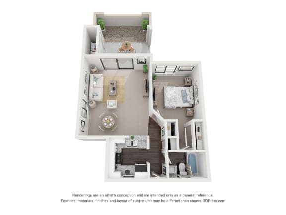 a stylized floor plan with a bedroom and a living room at Vaseo Apartments, Arizona, 85022