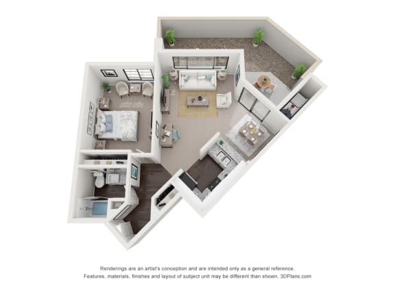 a conceptual drawing of a floor plan with a bedroom and living room at Vaseo Apartments, Phoenix, AZ 85022