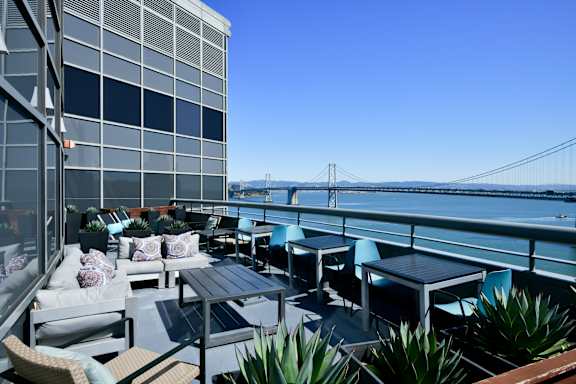 Large patio with lovely views at Towers at Rincon, San Francisco, California