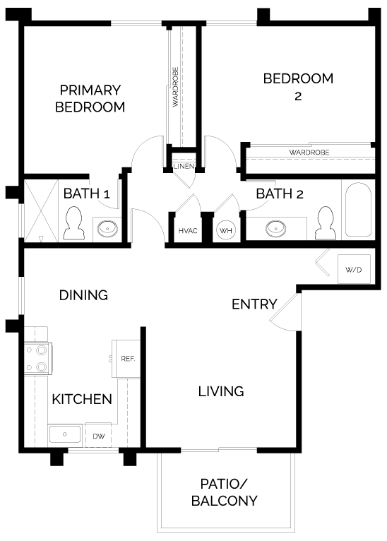 Monterey - 2 Bedroom 2 Bath Floor Plan Layout - 917 Square Feet at Sunstone Place, Riverside, 92505