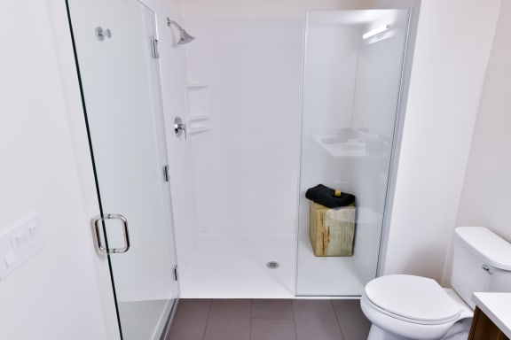 a small bathroom with a shower and a toilet