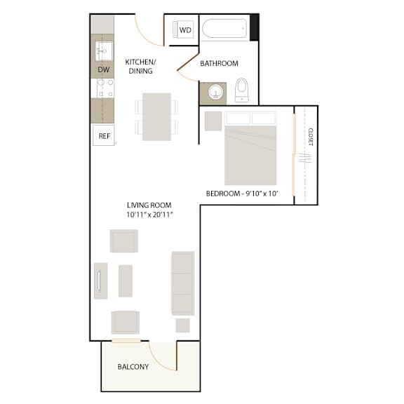 A1.2 floor plan - 1 bed 1 bath