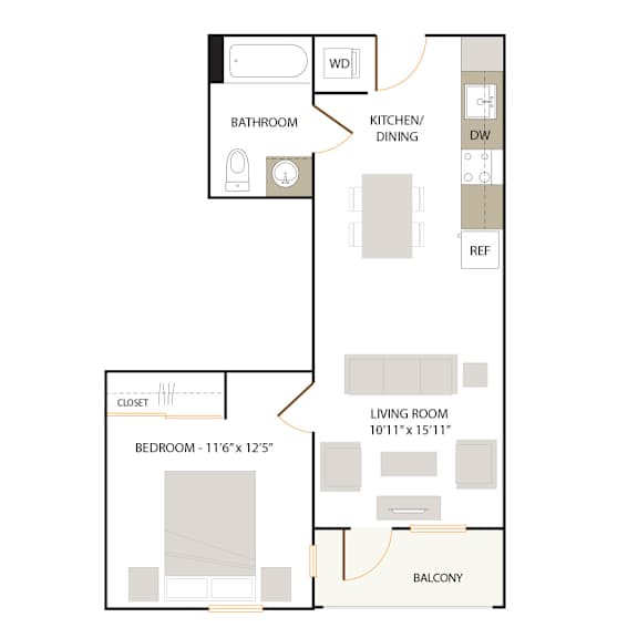 B1.1 floor plan - 1 bed 1 bath