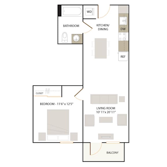 B1.2 floor plan - 1 bed 1 bath at The Union Flats, Union City
