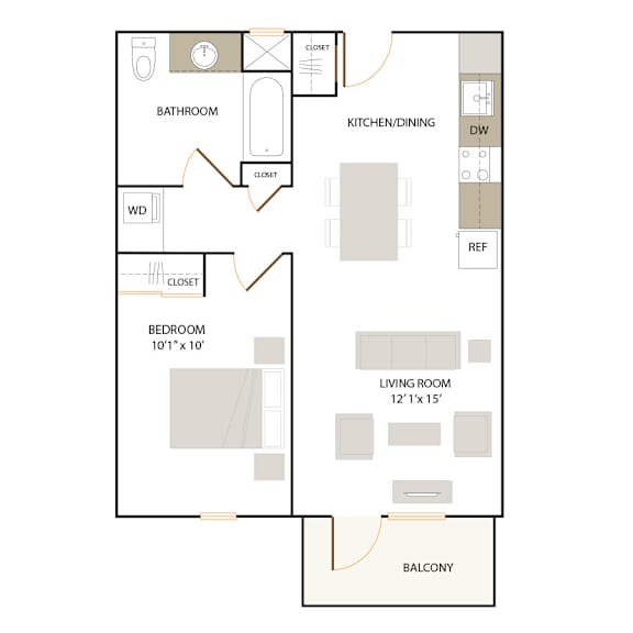 B2.1 floor plan - 1 bed 1 bath