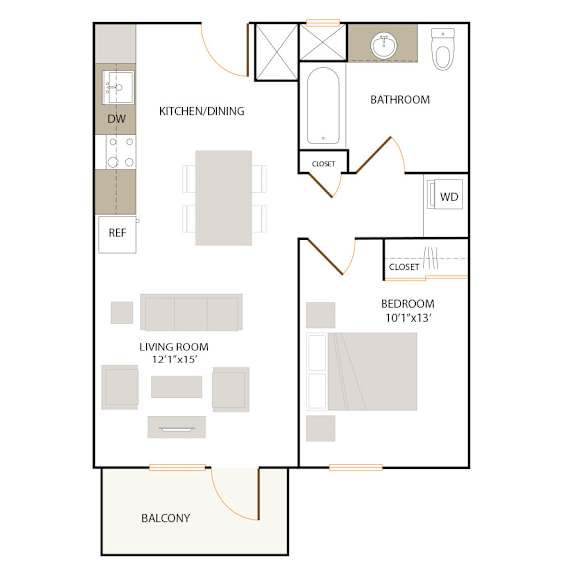 B2.2 floor plan - 1 bed 1 bath