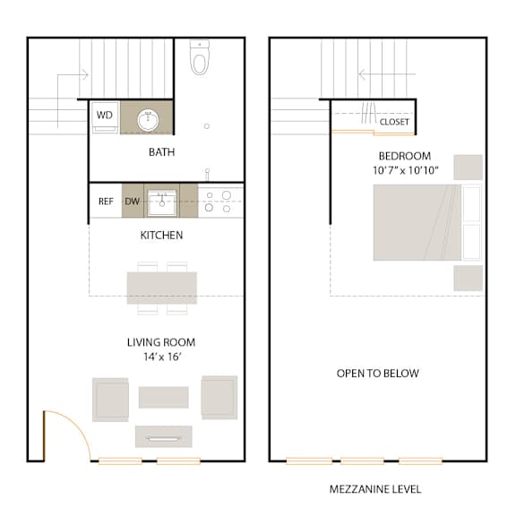 D1 floor plan - 1 bed 1 bath