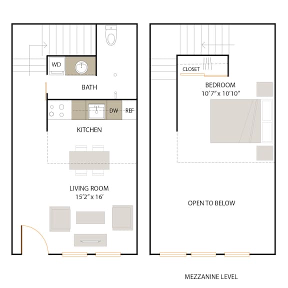 D2 floor plan - 1 bed 1 bath