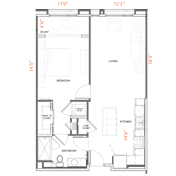 A2 Floor Plan at Urbana Apartments, Chula Vista, 91910