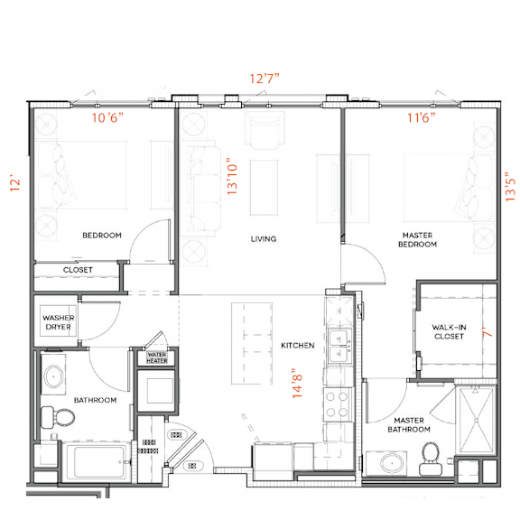 B1 Floor Plan at Urbana Apartments, California