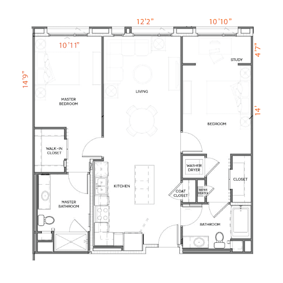 Floor Plan  B2 Floor Plan at Urbana Apartments, California, 91910