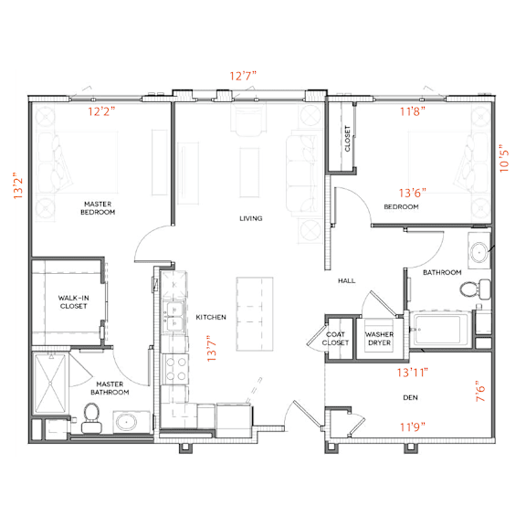 P2 Floor Plan at Urbana Apartments, California, 91910