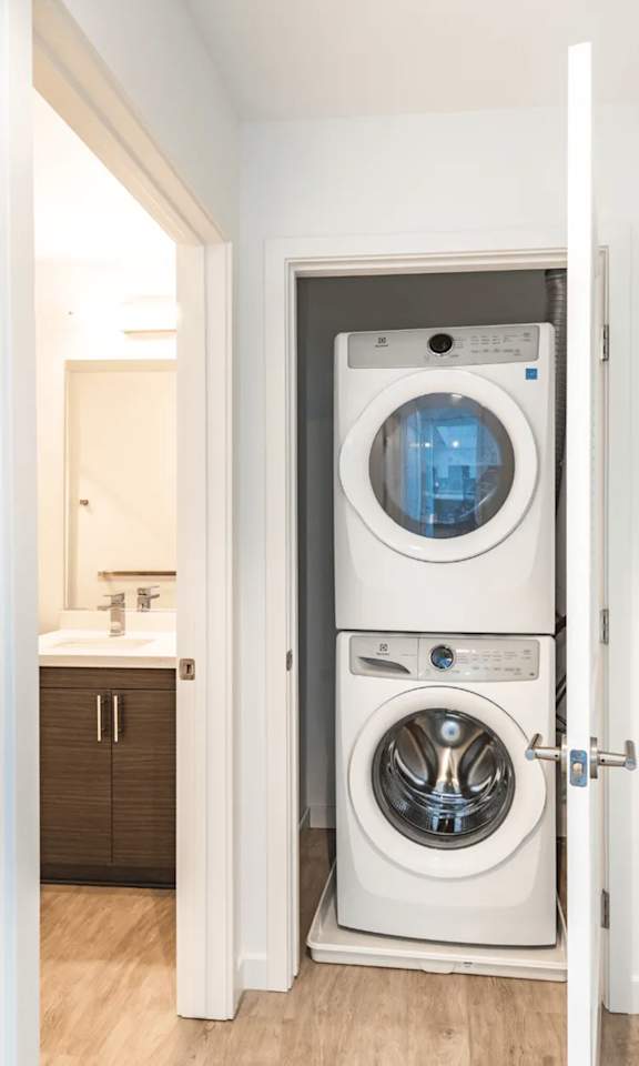 White washing machine at Urbana Apartments, Chula Vista, California