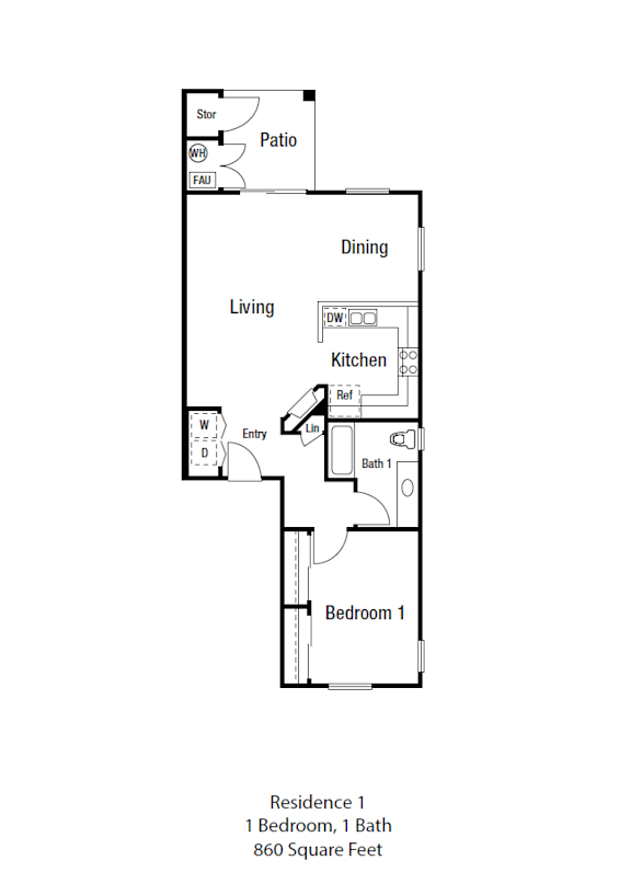 a floor plan of a one bedroom apartment with a bedroom and a living room