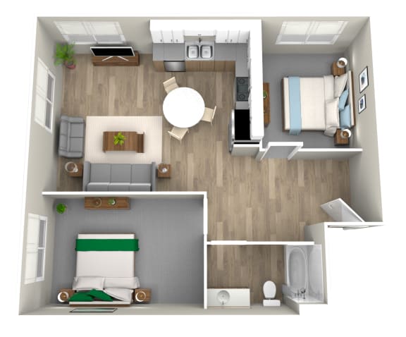 a 1 bedroom floor plan at the crossings at white marsh apartments in white marsh, md at Jefferson Yards, Tacoma, WA 98402