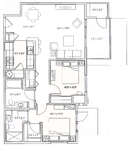a floor plan of a small house with bedrooms and a bathroom Mullan Reserve Apartments, Missoula, MT 59808