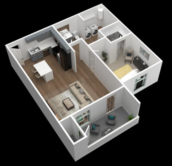 Floor Plan  One Bedroom One Bath Corporate Rental Floor Plan at Gateway Apartments, East Wenatchee ,Washington, 98802