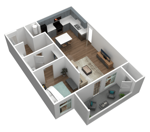 One 1 bath 3d floor plan One 1 bath 3d floor plan at Gateway Apartments, Washington